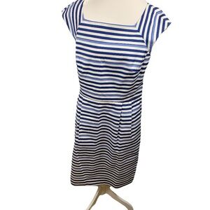 LL Bean Signature Sheath Dress Sz 10 Blue & White Stripe Coastal Nautical EUC‎